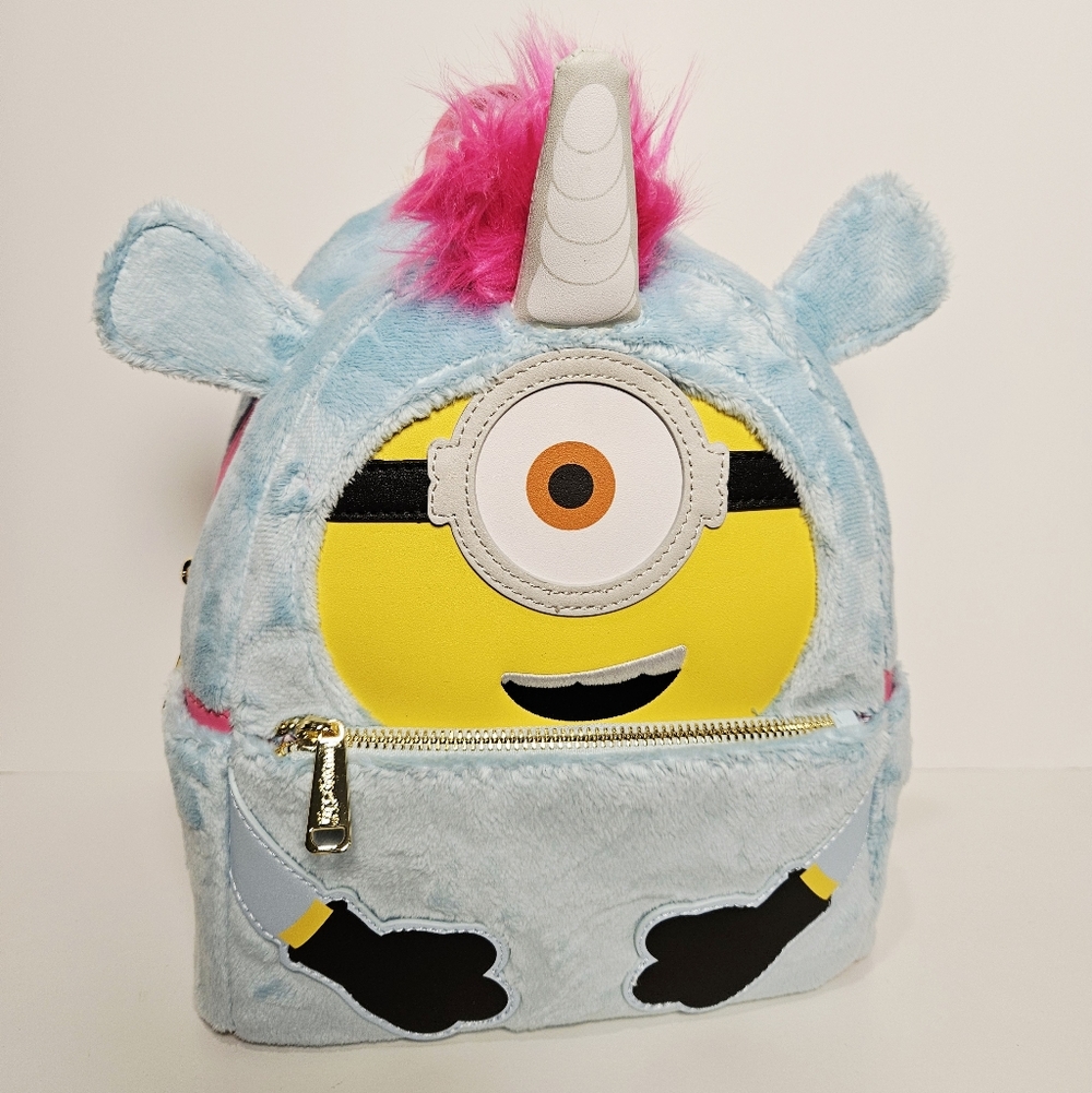 Loungefly x Disney Minions Fluffy Blue Unicorn Costume Plush Mini Backpack